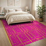 Vibrant Pink Neon Yellow Geometric Grid Rug