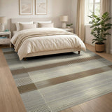 Beige Brown Dotted Geometric Area Rug