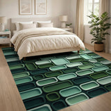 Green Stacked Rectangle Geometric Rug