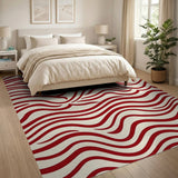 Abstract Area Bold Red Wavy Stripe Area Rug
