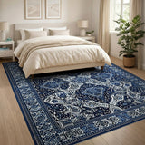 Traditional Persian Blue and Teal Navy Blue Traditional Persian Area Rug