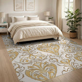 Elegant Gold Damask Floral Area Rug