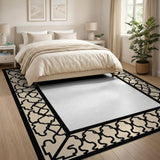 Ornate Beige Black Persian Border Rug