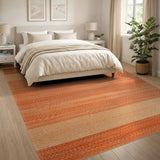 Orange Horizontal Stripe Distressed Area Rug