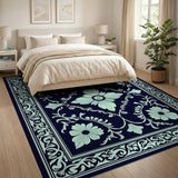 Teal Floral Persian Navy Area Rug