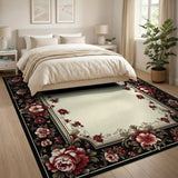 Vintage Red Peony Floral Border Area Rug