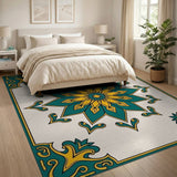 Multi-color and Patterns Teal Gold Persian Medallion Area Rug