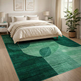 Emerald Green Geometric Leaf Abstract Rug