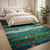 Teal Distressed Wood Plank Area Rug