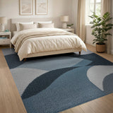 Blue Teal Abstract Wave Geometric Rug
