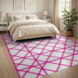 Bold Pink Geometric Grid Area Rug