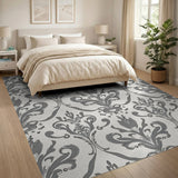 Elegant Grey Damask Floral Area Rug