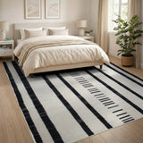 Bold Black White Vertical Stripe Woven Rug