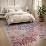 Pink Blue Floral Mandala Area Rug