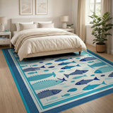 Teal Fish Coastal Area Rug