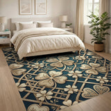 Ornate Gold Clover Lattice Teal Area Rug
