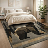 Geometric Grizzly Bear Mountain Landscape Rug