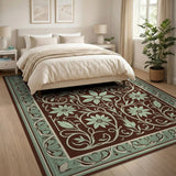 Teal Floral Art Nouveau Area Rug