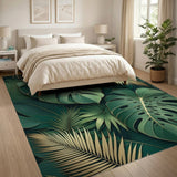 Lush Monstera Leaf Green Area Rug with Gold Accents