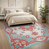 Coral Teal Ornate Persian Area Rug