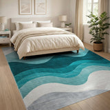 Serene Blue Teal Wave Area Rug