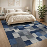 Navy Blue Patchwork Geometric Area Rug