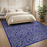 Navy Blue Intricate Swirl Geometric Rug