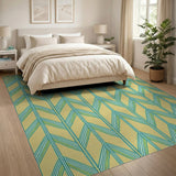 Teal Chevron on Mustard Yellow Geometric Area Rug