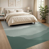 Layered Sage Green Mountain Silhouette Area Rug