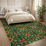 Vibrant Green Red Star Geometric Persian Rug