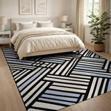 Bold Black Blue Woven Geometric Area Rug