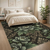 Vintage Green Peony Damask Rug