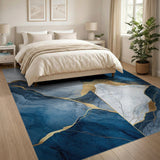 Navy Blue Gold Vein Marble Abstract Area Rug