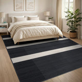 Black White Geometric Block Stripe Rug