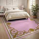 Pink Gold Ornate Daisy Border Area Rug