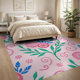 Floral Vintage Pink Vibrant Pink Peony Floral Area Rug