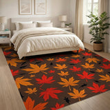 Autumn Maple Leaves Black Birds Area Rug