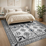 Traditional Persian Ornate Black White Persian Floral Rug