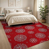 Red Snowflake Holiday Area Rug