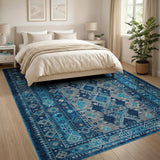 Indigo Teal Geometric Heritage Tribal Area Rug