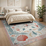 Teal Seashell Starfish Coastal Area Rug