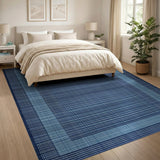 Indigo Blue Woven Stripe Border Area Rug