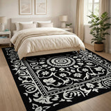 Black and White Floral Ornate Black White Persian Floral Area Rug