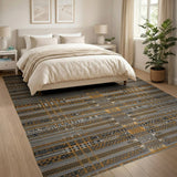 Grey Orange Geometric Striped Area Rug