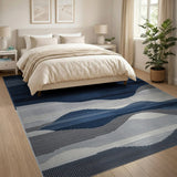 Layered Navy Wave Geometric Area Rug