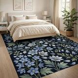 Vintage Blue Delphinium Floral Area Rug