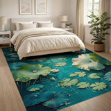 Lotus Pond Teal Washable Area Rug