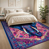 Majestic Blue Elephant Heritage Tribal Rug
