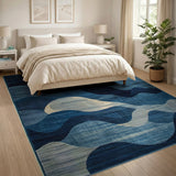 Blue and Teal Blue Wave Geometric Modern Area Rug