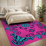 Pink Vibrant Pink Ornate Floral Medallion Rug